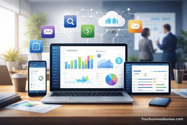 Digital tools improving business management systems with analytics dashboards