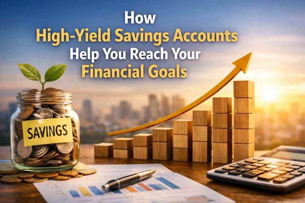 High-yield savings accounts helping financial growth with coins, plant, and rising chart