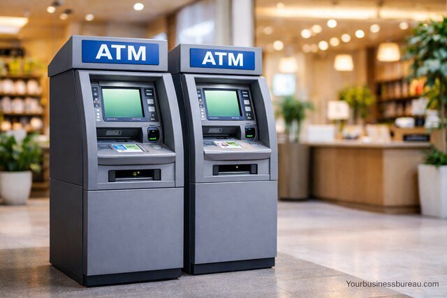Modern ATM machine in a business location