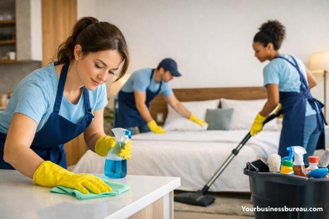 Airbnb cleaning team servicing rental apartment efficiently