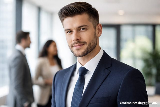 Man with modern business haircut in office