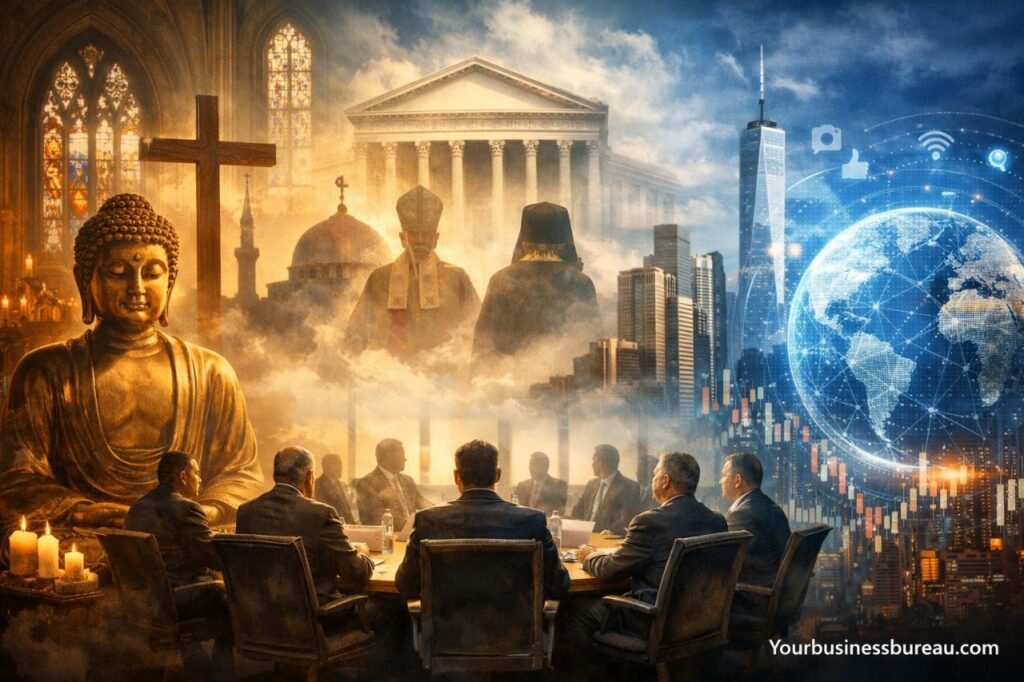 The Religion Business: Belief Systems, Institutional Power, and Modern Influence Religion, power, and modern global influence concept image