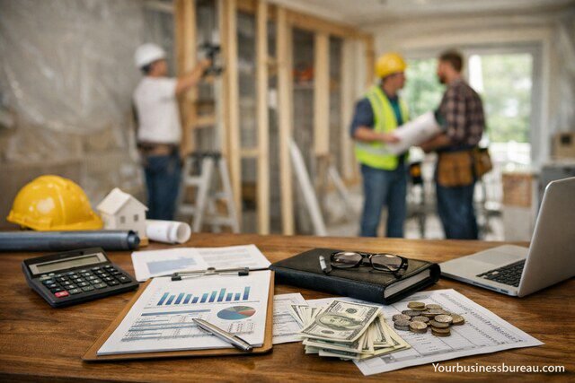 Renovation business financial planning and project management scene