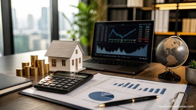 Asset management finance workspace with charts and investments