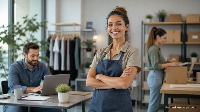 Small business team working professionally in a modern workspace