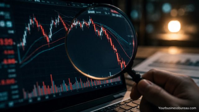 Financial analyst monitoring risks affecting stock share price targets