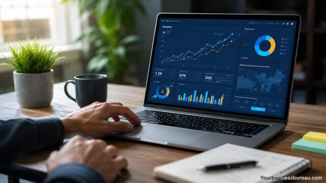 Search engine optimization analytics dashboard on laptop
