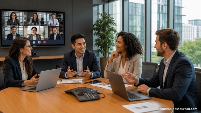 Modern business team improving communication systems in a collaborative office