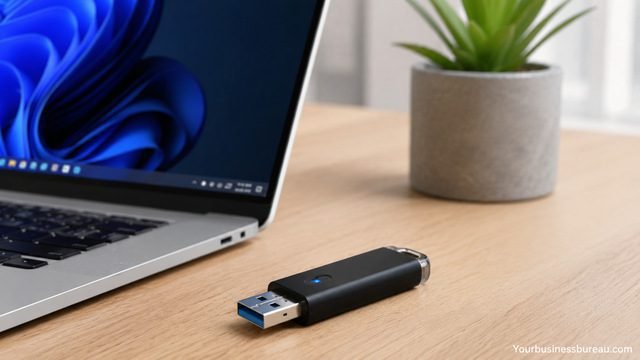 Bootable USB drive connected to a laptop for Windows installation