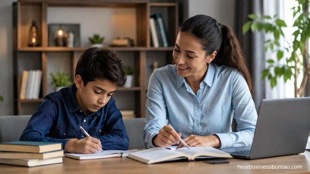 Tutor helping a student with educational learning at home
