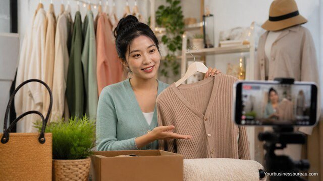 Live shopping session showcasing clothing for social commerce sales