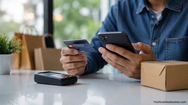 Person paying for online shopping using digital payment methods on smartphone