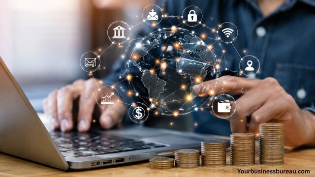 Digital finance and internet leverage concept with global online business connections