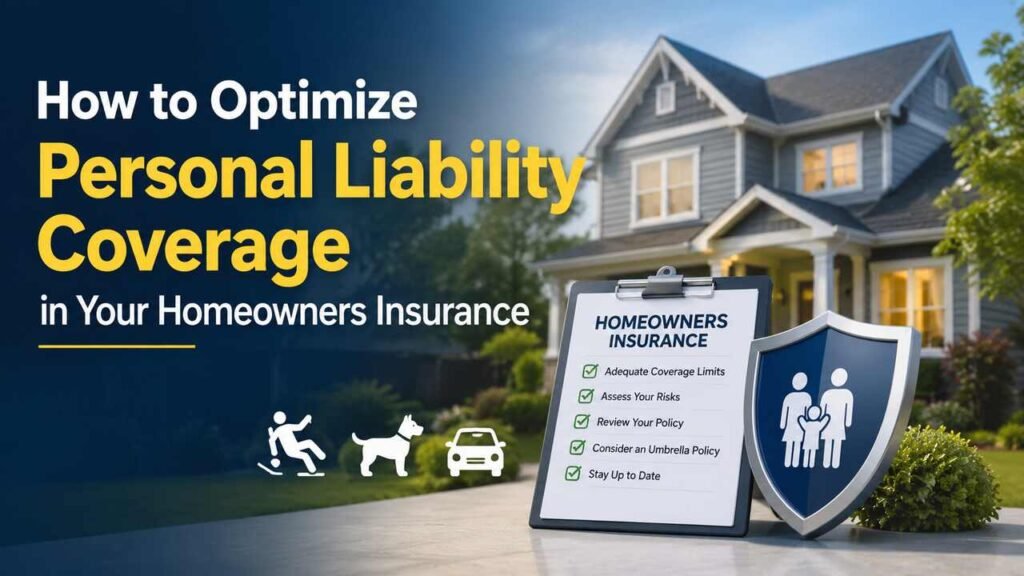 How to Optimize Personal Liability Coverage in Your Homeowners Insurance Personal liability coverage optimization in homeowners insurance with house and protection shield graphic.
