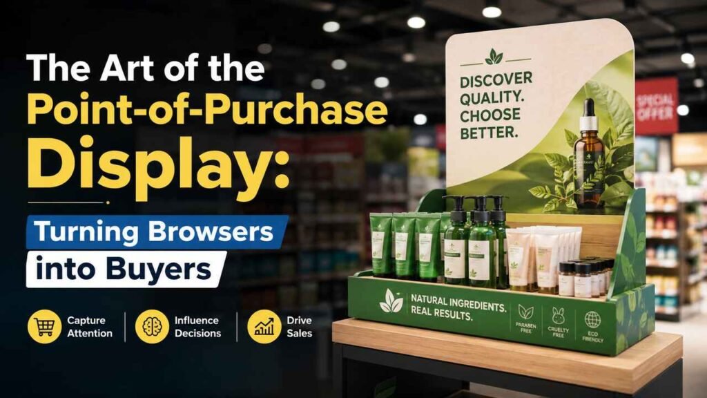 Point-of-purchase display in a modern retail store attracting shoppers