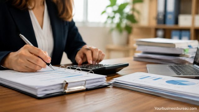 Professional bookkeeper managing financial records and reports