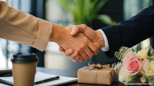 Business professionals shaking hands in appreciation