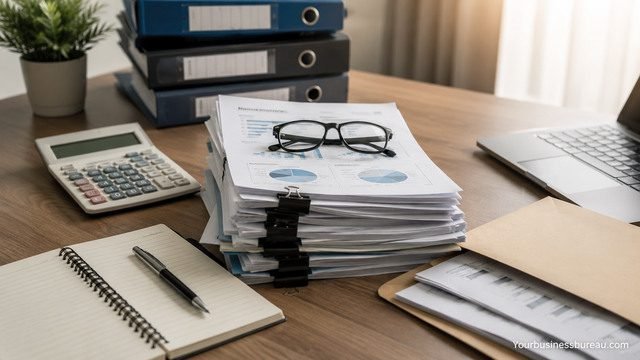 Organized financial records and accounting documents on an office desk