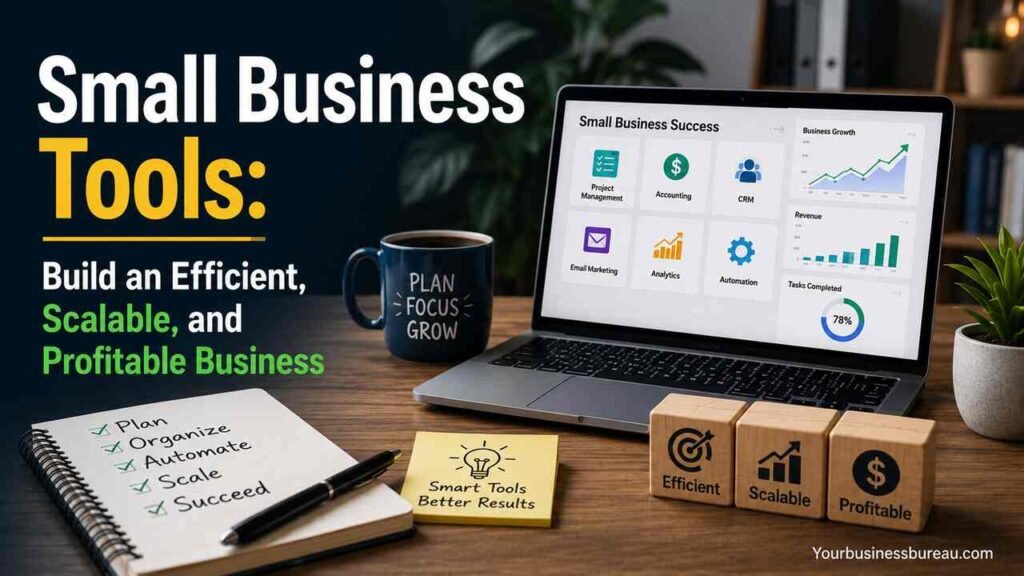 Small Business Tools: Build an Efficient, Scalable, and Profitable Business Small business tools dashboard for improving efficiency, scalability, and profitability.