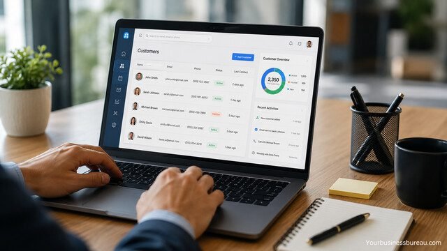 Professional using CRM software to organize customer information