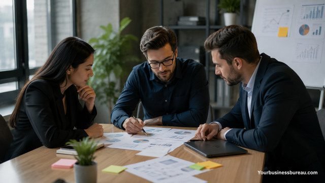 Business team assessing technology requirements before choosing services