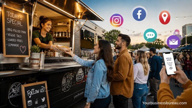 Food truck marketing and customer engagement at a local event