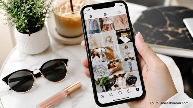 Instagram product marketing on mobile device with branded lifestyle products