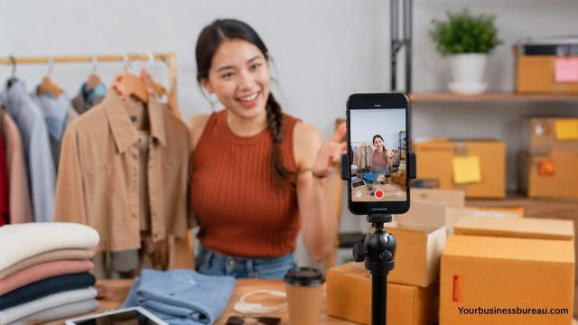 Small business owner creating TikTok content to promote products and increase audience reach.