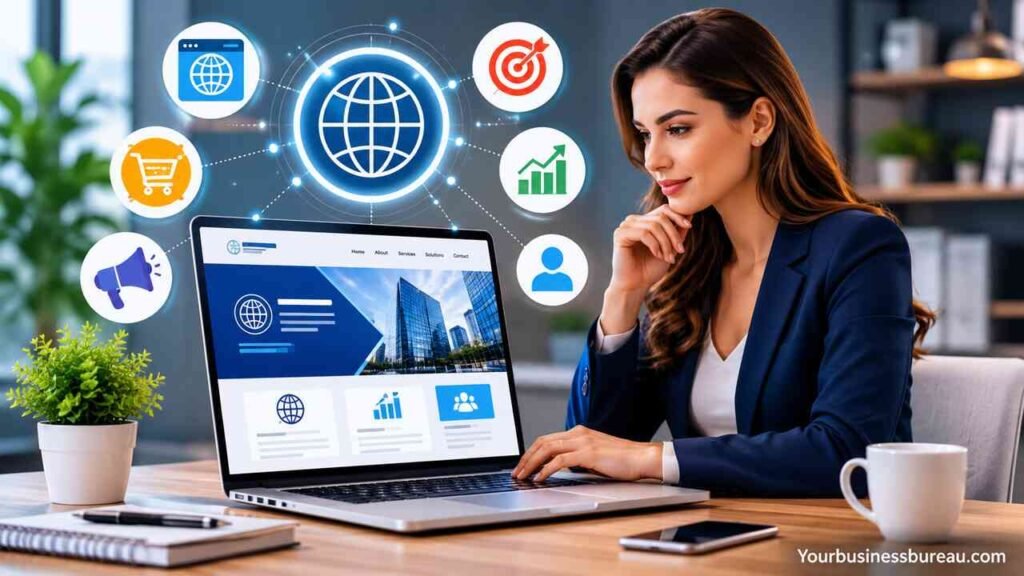 Business Site Meaning: Complete Guide to Definition, Types, and Examples Business site meaning illustrated with a corporate website on a laptop