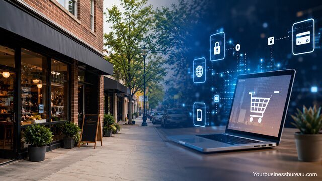 Comparison of a physical storefront and an online business website