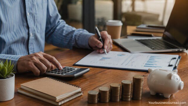 Business owner reviewing cash flow reports and financial data