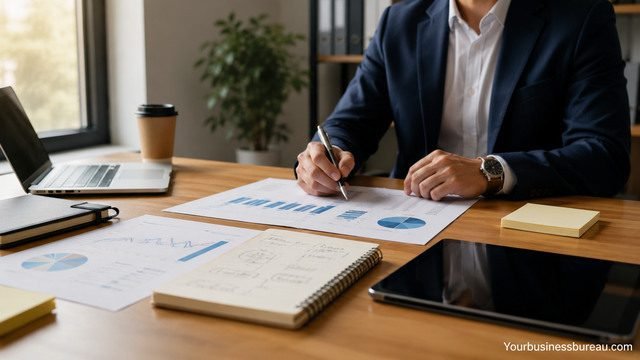 Business professional planning acquisition goals and growth strategy