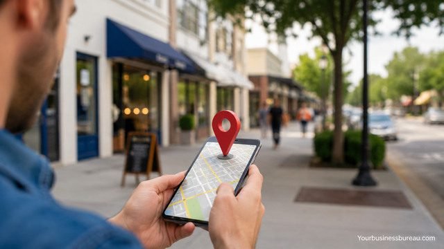 Customer using map app to find local businesses