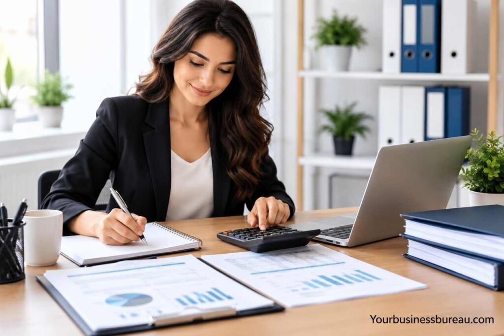 Professional Small Business Bookkeeping Services Professional bookkeeper managing small business financial records, expenses, and accounts.