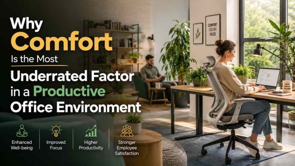 Why Comfort Is the Most Underrated Factor in a Productive Office Environment Comfortable modern office designed for productivity and employee well-being