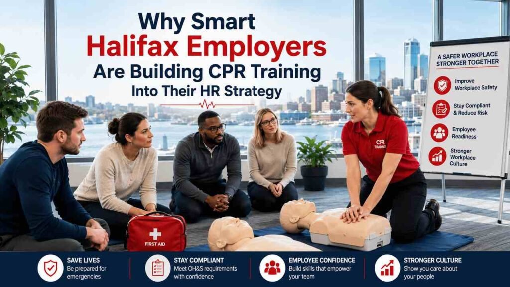 Why Smart Halifax Employers are Building CPR Training Into Their HR Strategy Employees receiving CPR training during a workplace safety program in Halifax