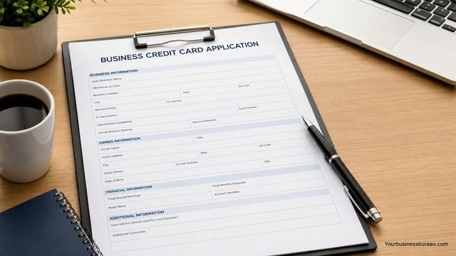 Business credit card application form on an office desk