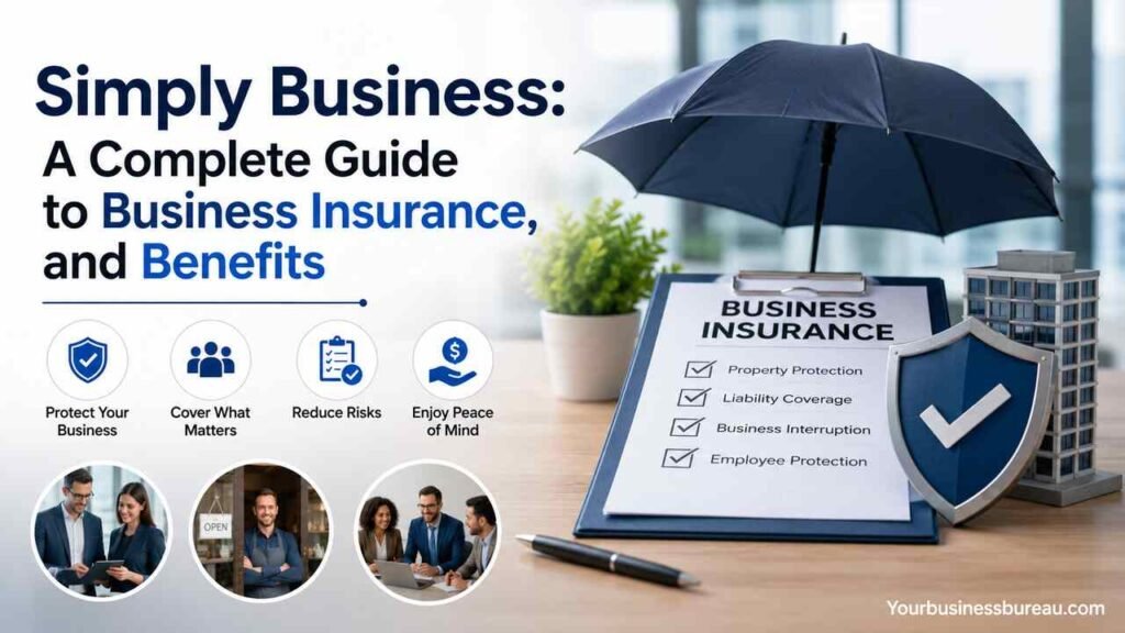 Simply Business Insurance guide showing business protection and insurance benefits.