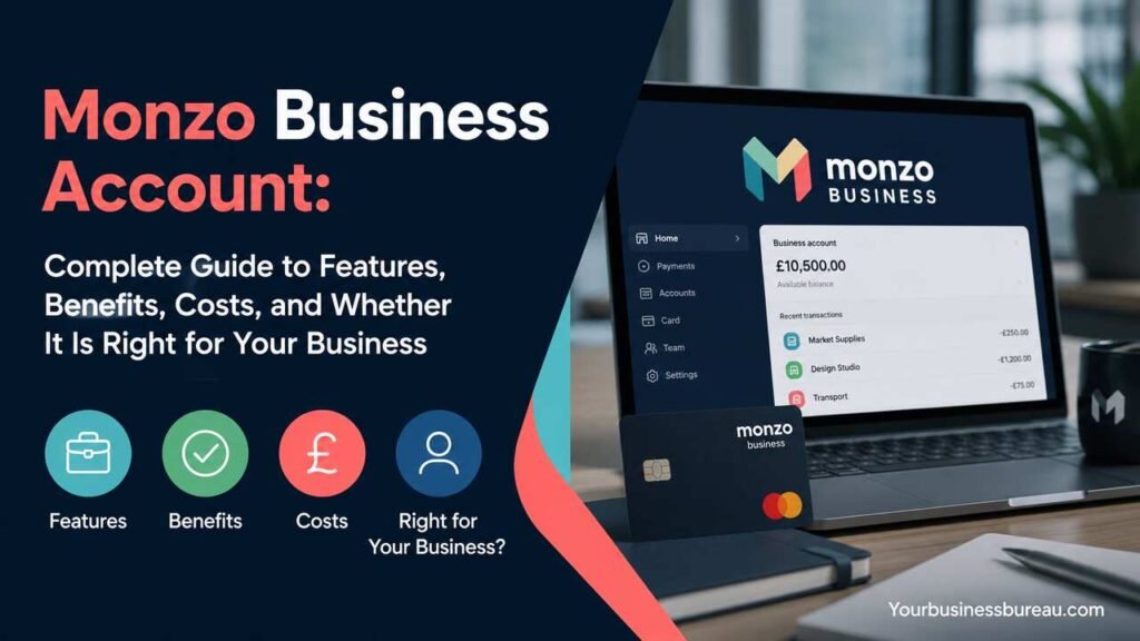 Monzo Business Account dashboard showing business banking features and costs