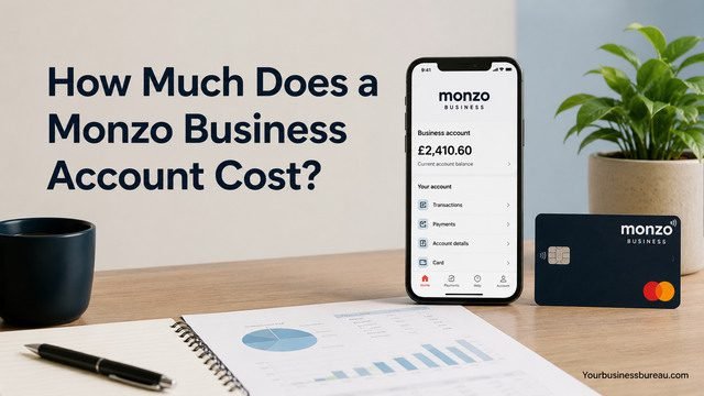 Monzo Business account cost comparison with app and business card.