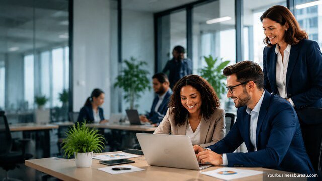 Business professionals using a national business centre service for growth