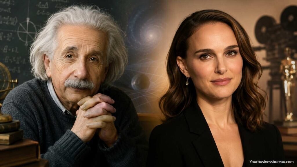Albert Einstein and Natalie Portman: Compare Their Education, Creativity, Public Influence, and Cultural Legacy Albert Einstein and Natalie Portman side-by-side representing science, education, creativity, and cultural influence.
