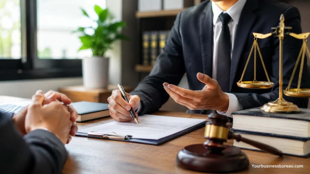 Business Solicitors: A Complete Guide to Choosing the Right Legal Partner for Your Business Business solicitor consulting with a business client in a modern law office.