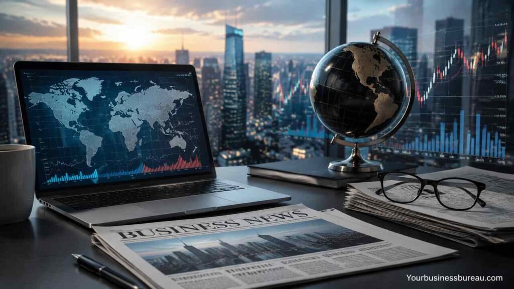 BBC News Business global market analysis with financial charts and globe