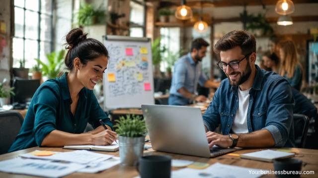 Entrepreneurs working on small business growth strategies