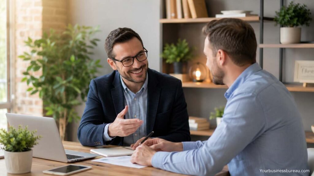 Small Business Coach: How to Choose the Right Coach and Build a Stronger, More Profitable Business Small business coach advising a business owner