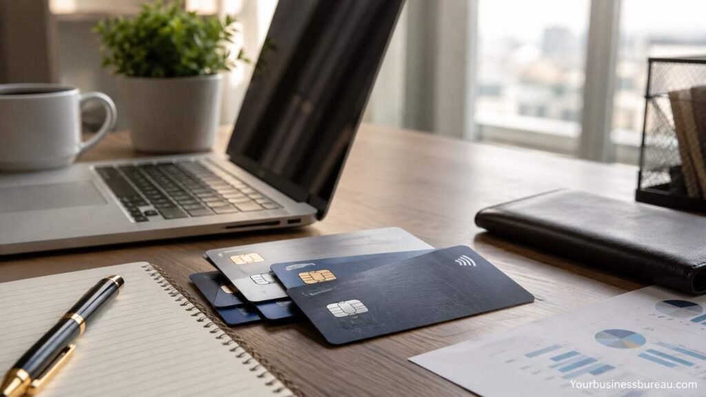 Business credit cards UK on a professional office desk