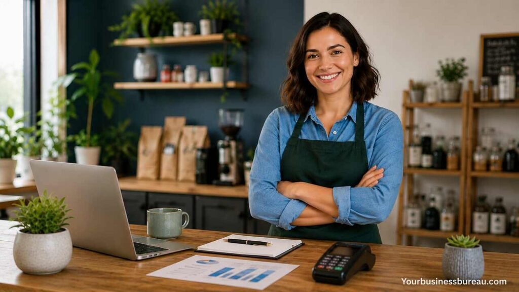 Small business owner benefiting from Small Business Rates Relief in England