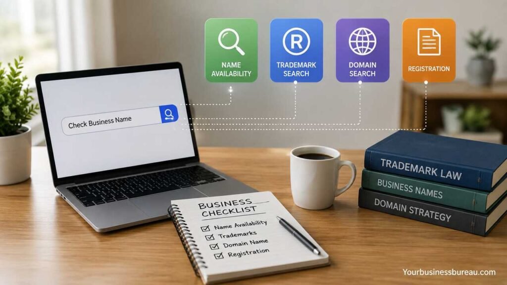 Business Name Checker: How to Check Business Name Availability, Trademarks, Domains, and Registration Business Name Checker for name availability, trademarks, domains, and registration