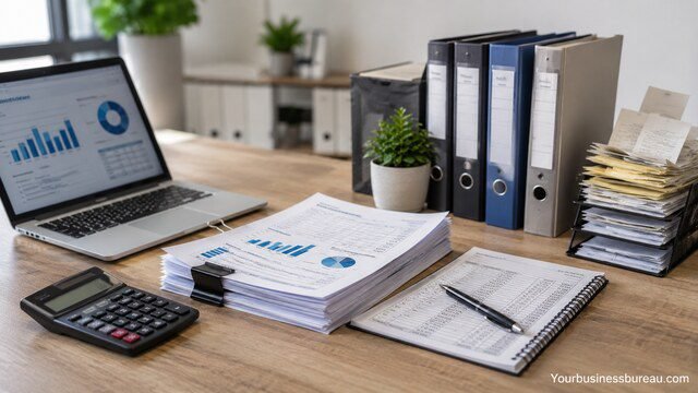 Organized business financial records and accounting documents